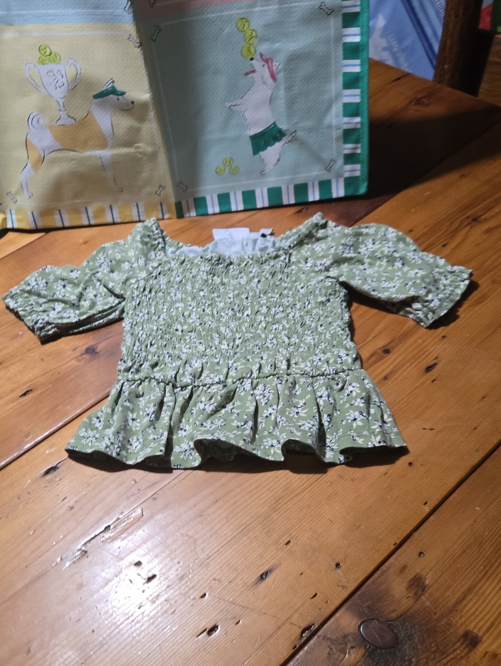 Place Light Green Floral Smocked Peplum Top. Sz 5/6